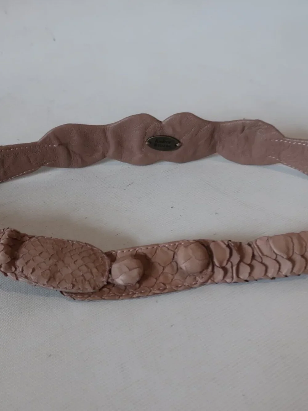 Womens Ambre Babzoe Beige Snake Scale Leather Vintage Waist Belt XS